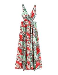 Floerns - Maxivestido sexy sin mangas con cuello en V, para verano, playa, estampado floral