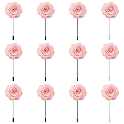 RareLove 12pcs White Lapel Pin Rose Wedding Boutonniere Set For Men Flower (pale pink)