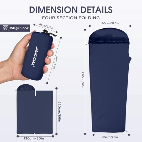 JAICOM Sleeping Bag – Ultra-Light and Soft 100% Nylon Travel Sleeping Bag 150 g Meat Bag Ultra-Compact Packaging Ideal for Hiking, Camping and Hostel Stays