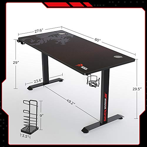 SEVEN WARRIOR Gaming Desk 60 INCH, T Shaped Carbon Fiber Surface