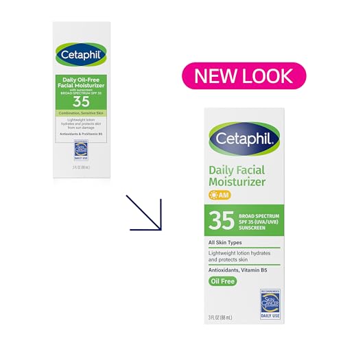 CETAPHIL FACE MOISTURIZER, DAILY OIL FREE FACIAL MOISTURIZER WITH SPF 35, FOR DRY OR OILY COMBINATION SENSITIVE SKIN, FRAGRANCE FREE FACE LOTION