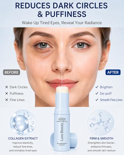Luxe Beauty Korean Under Eye Balm, 3-in-1 Lift & Firm Multi Stick with Collagen Hydrating, Smoothing, Refreshing Eye Care for Dark Circles, Puffiness & Fine Lines (1PCS)