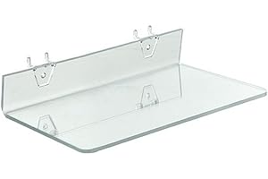 Azar Displays 556099 Clear Acrylic Shelf for Pegboard or Slatwall (4 Pack), 13.5" W x 6"D