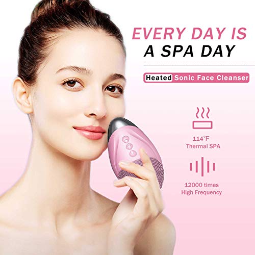 Sonic Facial Cleansing Brush Heated, 5 Speed Silicone Face Cleansing