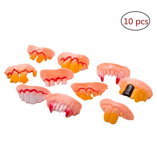 FABSELLER10pcs/Set Funny Rubber Fake Teeth Vampire Denture Ugly Gag False Teeth Buck Tooth Prank Trick Props Jokes Toy for Halloween Costume Party Easter Masquerade (10 Different Shapes)
