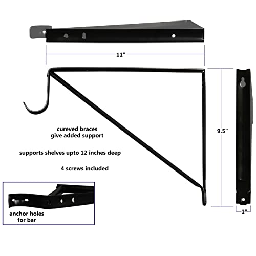 Harrier Hardware Premium Heavy Duty Closet Shelf and Rod Bracket, Black, 3Pack Pricepulse