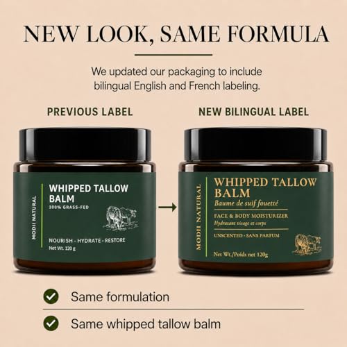 Whipped Beef Tallow Moisturizer - 100% Grass-Fed Tallow Face Balm with Honey, Jojoba Oil, Olive Oil & Sweet Almond Oil - Unscented - 120ml/4oz