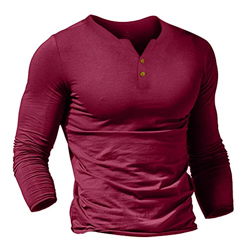 Muscle Alive Mens Long Sleeve Henleys TShirts Buttons Placket Plain v