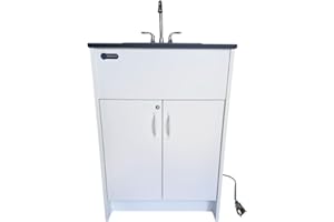 Ozark River Portable Sinks Essential Series, Black Laminate Countertop-White Cabinet-Stainless Basin, Mobile Hot Water Hand Washing with Water Tanks,110v Portable Handwashing Sink
