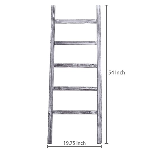 MyGift Weathered Gray Solid Wood Wall Leaning Blanket Ladder with 5