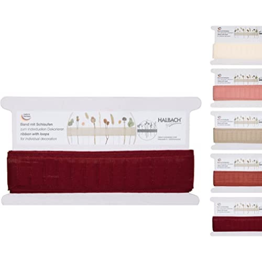 Halbach Seidenbänder Woven Ribbon with Loops 43 mm x 6 m for Decorating with Dried Flowers or Branches, Gift Ribbon for Dried Flowers, Ribbon for Wreaths with Dried Flowers, Colour: Ruby