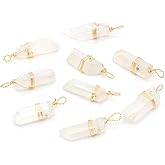 LHJ 7 Pcs Natural White Crystal Stone Pendants Original Raw Irregular Clear Quartz Copper Wire Wrapped Healing Stone Charms for Necklace Bracelet Jewelry Making Yoga Meditation