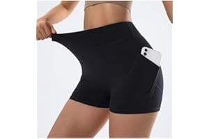 Women's High Waisted Workout Shorts with Pockets, Butt Lifting Biker Shorts for Gym, Tummy Control Seamless Yoga Shorts
