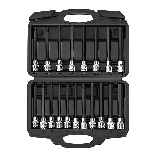 ALOANES 19-Piece 3/8 Inch Drive Extra Long Allen Hex Bit Socket Set, Standard SAE (1/8" - 3/8") ，Metric(3mm-12mm)