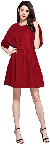 Women's Casual Long Sleeve Pocket Plain Simple Comfy Cotton Linen Loose Wine-Red/Grey/Khaki Maxi Dress (XL, Wine-Red)
