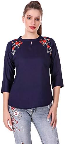 Elyraa Women's Embroidered Regular Fit Cotton Top