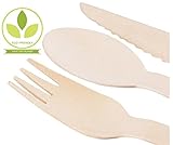 Compostable, Ecofriendly, Utensils. Combo pack 200 pieces: 50 wooden spoons, 50 knives and 100 forks 6 1/4 