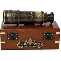 Stempunk Télescope Pirate En Laiton Avec Étui Cuir - Décoration Marin Capitaine Bateau 35,6 Cm J. Scott