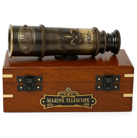 US HANDICRAFTS Dollond London 1920 Marine Collectible Dã©Cor Nautical Spyglass Antique Mounted Solid Brass 15 Inch Pirate Telescope With Wooden Corrugate Box.