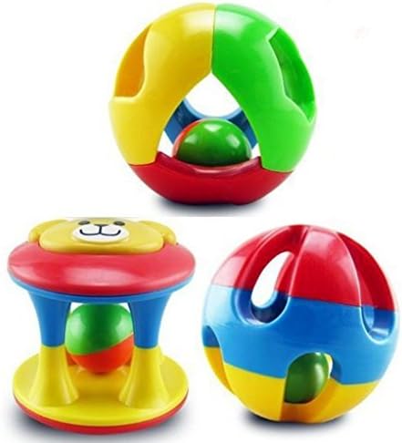 Baby Toddler Learning Fun Toy - 3 Piece Set - Bright Color Ball Rattles