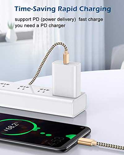 USB C to USB C Cable,3 Pack USB C Charger Cable,Nylon Braided USB C to C Cable for Samsung Galaxy S20/S10/S9/Note 10, Google Pixel 2/3/4 XL, MacBook Pro 2019/2018/2017 and More, 5FT (Gold, Pink, Grey)