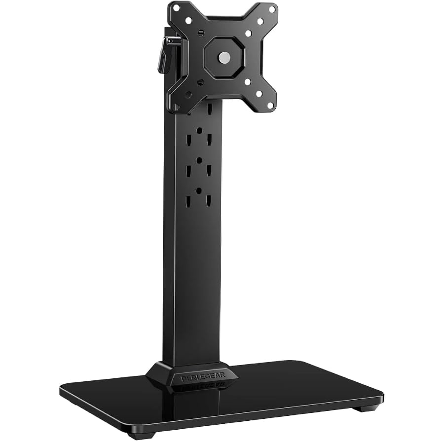 Photo 1 of Perlegear Monitor Stand, Freestanding Monitor Mount for 13-34 inch Screens with 360 Degree Rotation, 5 Height Settings, Adjustable Desk Riser with Swivel and Tilt, Max VESA 100x100mm, PGTVS29
