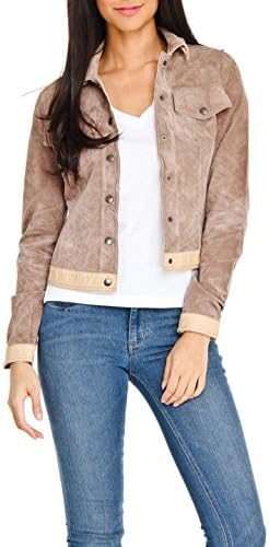 Jakett New York Woman's Winnie Solid Taupe Beige Suede Leather Basic Jacket (L)