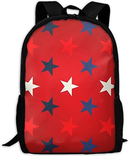 3D Blue White And Red Stars Funny Pattern Unisex Backpack Lightweight Laptop Bags Shoulder Bag School Bookbag Daypacks