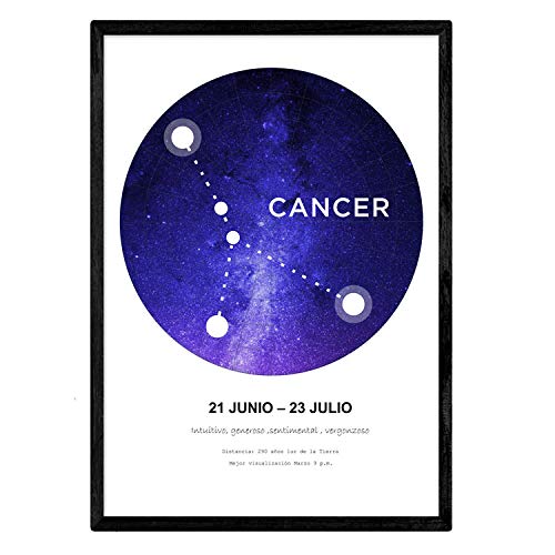 Nacnic Poster with Cancer constellation. Poster with zodiac symbol in A4 size and white background