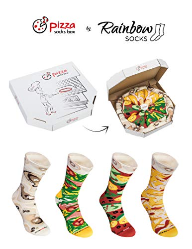 Rainbow-Socks-Pizza-MIX-Italiana-Hawaiana-Vegetariana-Mujer-Hombre-4-pares-de-Calcetines
