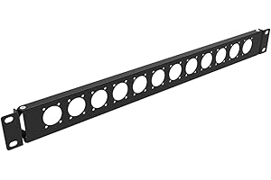 QiaoYoubang 1U Hinged D-Series 12 Connectors Punch-Out Component Panel for 19 inches Sound, AV, Computer -Equipment Racks- Patch Panel Compatible with XLR, HDMI (1U12D)
