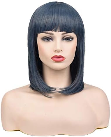 BLSWANER Denim Hair Short Straight Bob Wig Shoulder Length With Air Bangs Synthetic Wigs for Women Heat Resistant