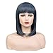 BLSWANER Denim Hair Short Straight Bob Wig Shoulder Length With Air Bangs Synthetic Wigs for Women Heat Resistant