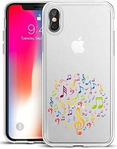 Iphone X Case Music Notes Design Pattern Clear Transparent Protective Bumper Tpu Soft Phone Case + Screen Protector Tempered Glass 5.8"(Music)