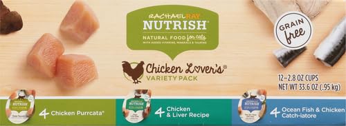 NUTRISH RACHAEL RAY NATURAL WET CAT FOOD, CHICKEN LOVERS VARIETY PACK, 2.8 OUNCE CUP (PACK OF 12), GRAIN FREE