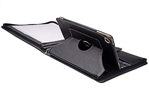 Black Zippered Leather Padfolio with Bluetooth Keyboard and iPad Air/The New 9.7 iPad Holder