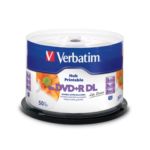 Verbatim 97693 DVD Double Layer DVD+R DL 8.5 GB / 240 min 8x, Full printable White No ID, 50 Stück in Cakebox