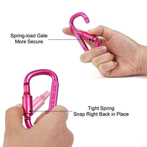 Carabiner Keychain,Hook Clip Aluminum D-ring Locking Flat D-Shape Lock Snap Backpack Water Bottle Climbing Gear Accessories EDC Camping Tent Multi Function Tool Multiple Colors Rose Red SG30