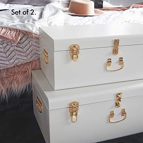 Beautify Extra Large White Steel Metal Storage Trunk Set Lockable Decorative with Champagne