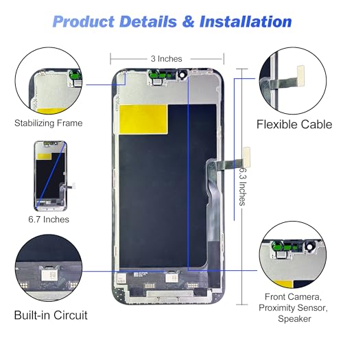 PartageFix Screen iPhone 13 Pro MAX 6.7" LCD FHD Complete Replacement Kit with Frame - True Tone Programmable, Pre-installed Sensors - Compatible with A2484/A2641/A2644/A2645/A2643
