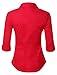 LE3NO Womens Roll Up 3/4 Sleeve Button Down Shirt with Stretch, L3NWT574A_RED, Large