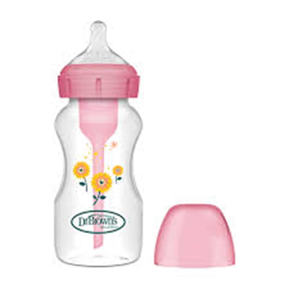 Dr. Brown's Anti-Colic Bottle Wide Mouth Options+ 270ml Pink - Flowers Bottle +0 Months