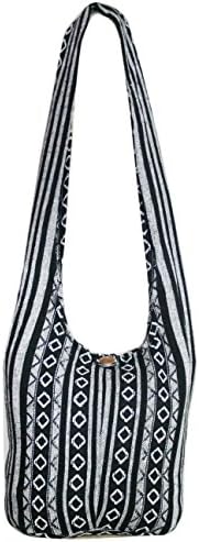 Thai Monk Bohemian LIine Hippie Bag Crossbody Hippie bag Shoulder Bag Purse Messenger (Black_3)