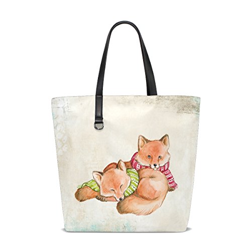 Handbags for Women Fox Watercolor Tote Shoulder Bag Satchel for Ladies Girls