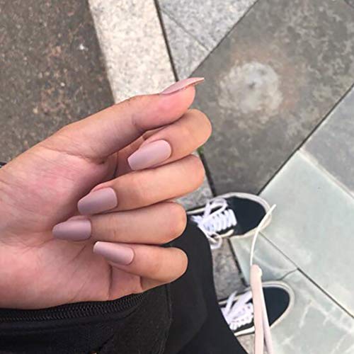 Campsis 24PCS Matte Fake Nails Pure Color Coffin False Nail Fashion Full Cover Acrylic Nail Art for Women and Girls (Nude Pink)