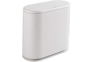 LOMONI 8 Liters / 2.6 Gallon Nordic Style Creative Spring Top Cover Type Pop Cover Waste Waste-Basket Plastic with lid Bathroom Kitchen Bedroom Office Oval Split Trash Can (White)