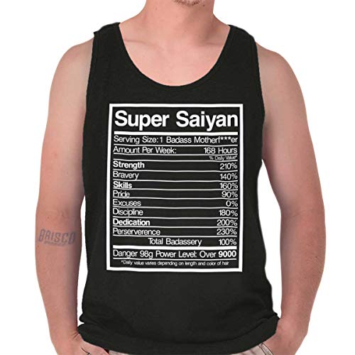 Brisco Brands Super Saiyan Nutrition Label Funny Dragon Ball Z Tank Top Shirt, Black, X-Large