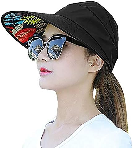 Wide Brim Sun Hats Summer Beach Visor Cap Anti-UV Sunhat for Women Black