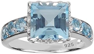 MARC 925 Sterling Silver 2.50 cttw Square Cut Top Sky Blue Topaz & 0.60 cttw Swiss Blue Topaz Ring