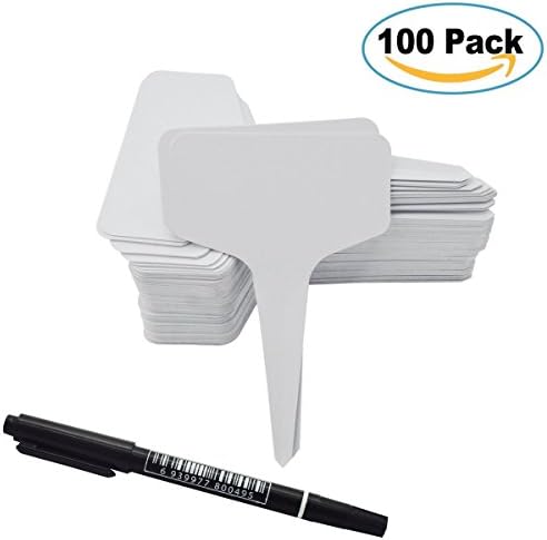 100 PCS Garden Labels Bonus with Marker - YSLF T-type Plastic Nursery Garden Plant Pot Tags Markers Plant Stakes Reusable Plant Labels
